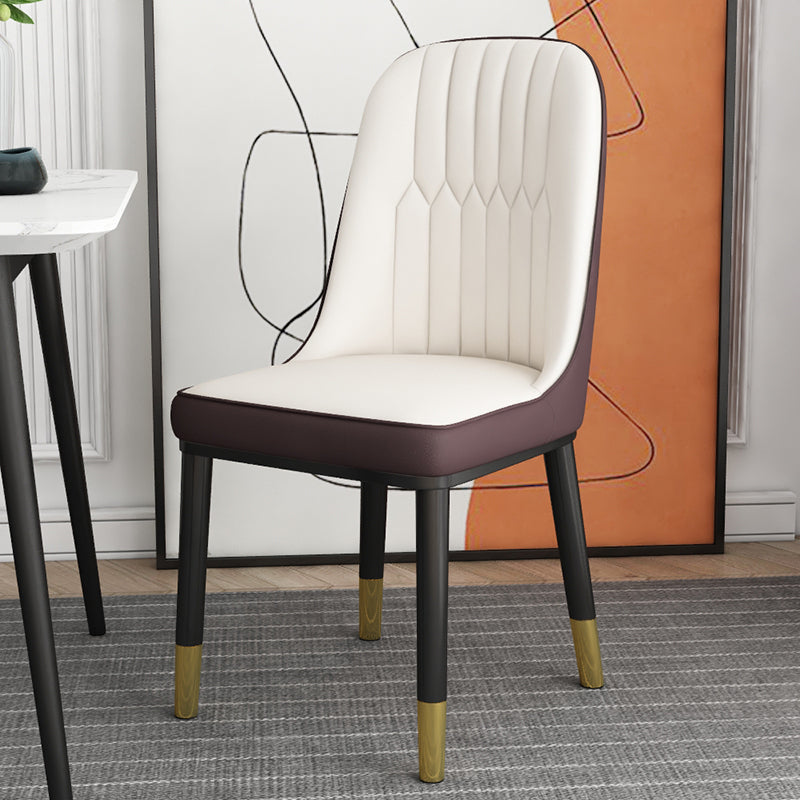 Scandinavian Home Side Chair Solid Back Metal Upholstered Dining Room Chair Beige-Coffee 1 Piece Clearhalo ' kitchen&dining_furn' 'Dining Chairs' 'Dining Tables & Seating' 'dining_chair' 'furn' 'furn_dining_chair' 'Furniture' 'furniture_dining_chair' 'Kitchen & Dining Furniture' 'kitchen' 3858784