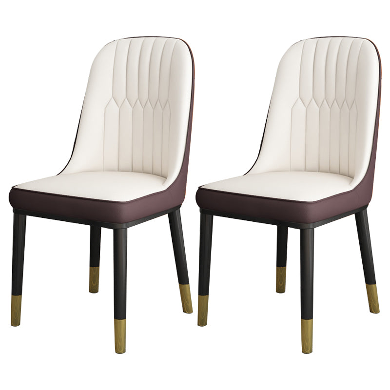 Scandinavian Home Side Chair Solid Back Metal Upholstered Dining Room Chair Beige-Coffee 2 Piece Set Clearhalo ' kitchen&dining_furn' 'Dining Chairs' 'Dining Tables & Seating' 'dining_chair' 'furn' 'furn_dining_chair' 'Furniture' 'furniture_dining_chair' 'Kitchen & Dining Furniture' 'kitchen' 3858785