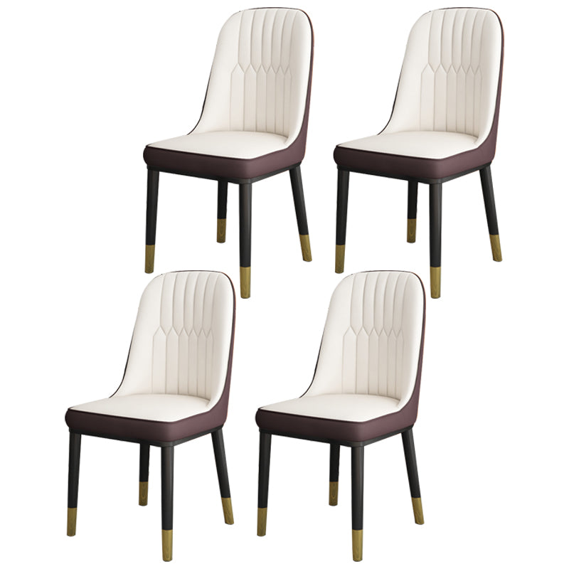 Scandinavian Home Side Chair Solid Back Metal Upholstered Dining Room Chair Beige-Coffee 4 Piece Set Clearhalo ' kitchen&dining_furn' 'Dining Chairs' 'Dining Tables & Seating' 'dining_chair' 'furn' 'furn_dining_chair' 'Furniture' 'furniture_dining_chair' 'Kitchen & Dining Furniture' 'kitchen' 3858786