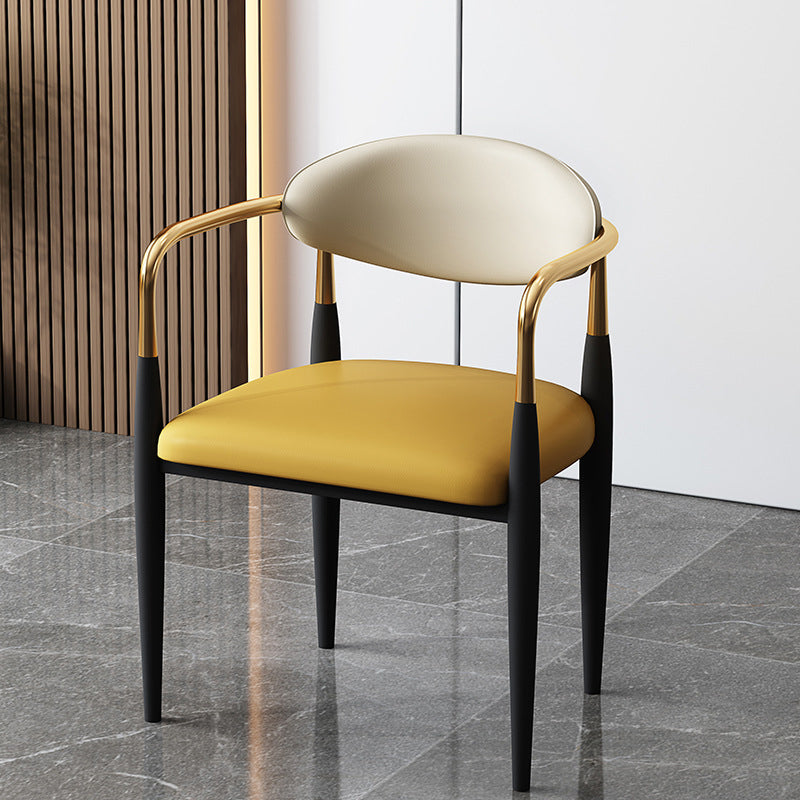 Home Scandinavian Arm Chair Open Back Metal Upholstered Single Dining Room Chair Yellow Clearhalo ' kitchen&dining_furn' 'Dining Chairs' 'Dining Tables & Seating' 'dining_chair' 'furn' 'furn_dining_chair' 'Furniture' 'furniture_dining_chair' 'Kitchen & Dining Furniture' 'kitchen' 3859027