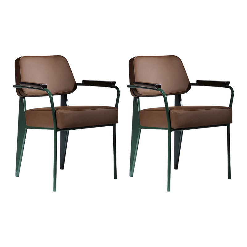 Scandinavian Home Arm Chair Open Back Upholstered Metal Dining Room Chair Coffee Green Set of 2 Clearhalo ' kitchen&dining_furn' 'Dining Chairs' 'Dining Tables & Seating' 'dining_chair' 'Furniture' 'furniture_dining_chair' 'Kitchen & Dining Furniture' 'kitchen' 3859142