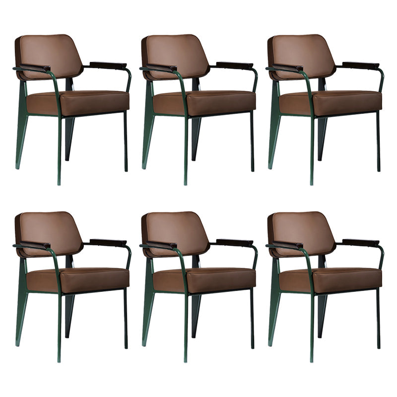 Scandinavian Home Arm Chair Open Back Upholstered Metal Dining Room Chair Coffee Green Set of 6 Clearhalo ' kitchen&dining_furn' 'Dining Chairs' 'Dining Tables & Seating' 'dining_chair' 'Furniture' 'furniture_dining_chair' 'Kitchen & Dining Furniture' 'kitchen' 3859145