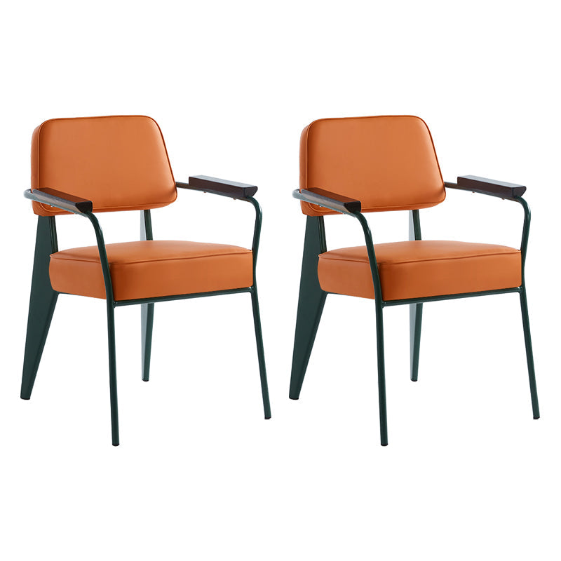 Scandinavian Home Arm Chair Open Back Upholstered Metal Dining Room Chair Orange Green Set of 2 Clearhalo ' kitchen&dining_furn' 'Dining Chairs' 'Dining Tables & Seating' 'dining_chair' 'Furniture' 'furniture_dining_chair' 'Kitchen & Dining Furniture' 'kitchen' 3859147