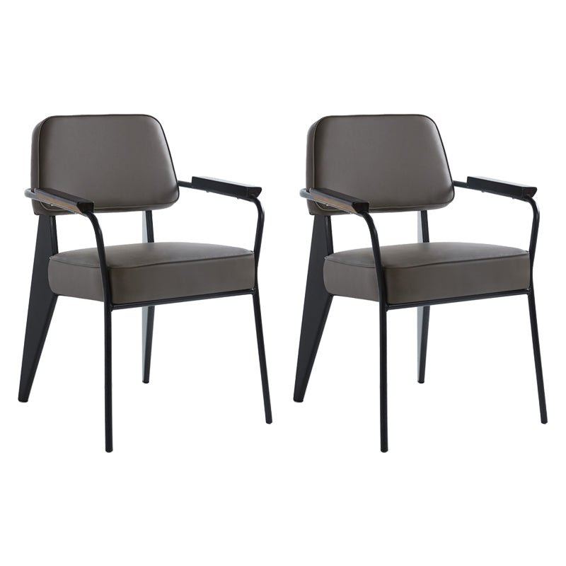 Scandinavian Home Arm Chair Open Back Upholstered Metal Dining Room Chair Grey Black Set of 2 Clearhalo ' kitchen&dining_furn' 'Dining Chairs' 'Dining Tables & Seating' 'dining_chair' 'Furniture' 'furniture_dining_chair' 'Kitchen & Dining Furniture' 'kitchen' 3859170