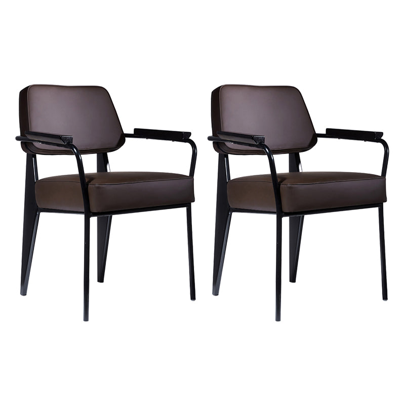 Scandinavian Home Arm Chair Open Back Upholstered Metal Dining Room Chair Brown Black Set of 2 Clearhalo ' kitchen&dining_furn' 'Dining Chairs' 'Dining Tables & Seating' 'dining_chair' 'Furniture' 'furniture_dining_chair' 'Kitchen & Dining Furniture' 'kitchen' 3859173