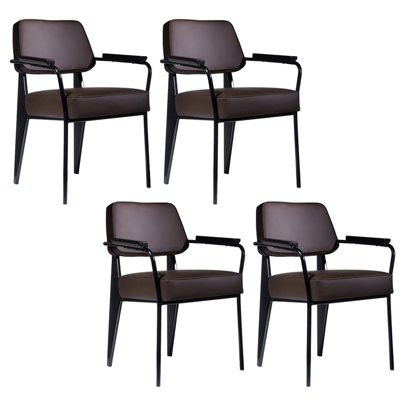 Scandinavian Home Arm Chair Open Back Upholstered Metal Dining Room Chair Brown Black Set of 4 Clearhalo ' kitchen&dining_furn' 'Dining Chairs' 'Dining Tables & Seating' 'dining_chair' 'Furniture' 'furniture_dining_chair' 'Kitchen & Dining Furniture' 'kitchen' 3859174