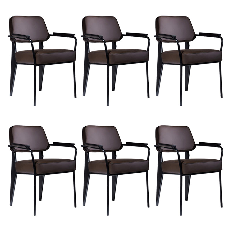 Scandinavian Home Arm Chair Open Back Upholstered Metal Dining Room Chair Brown Black Set of 6 Clearhalo ' kitchen&dining_furn' 'Dining Chairs' 'Dining Tables & Seating' 'dining_chair' 'Furniture' 'furniture_dining_chair' 'Kitchen & Dining Furniture' 'kitchen' 3859175