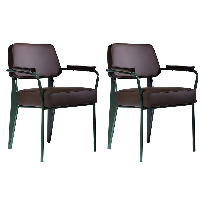 Scandinavian Home Arm Chair Open Back Upholstered Metal Dining Room Chair Brown Green Set of 2 Clearhalo ' kitchen&dining_furn' 'Dining Chairs' 'Dining Tables & Seating' 'dining_chair' 'Furniture' 'furniture_dining_chair' 'Kitchen & Dining Furniture' 'kitchen' 3859179