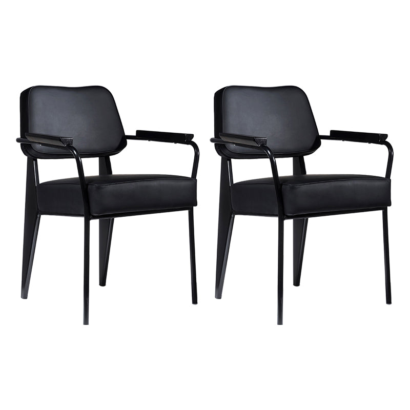 Scandinavian Home Arm Chair Open Back Upholstered Metal Dining Room Chair Black Black Set of 2 Clearhalo ' kitchen&dining_furn' 'Dining Chairs' 'Dining Tables & Seating' 'dining_chair' 'Furniture' 'furniture_dining_chair' 'Kitchen & Dining Furniture' 'kitchen' 3859182