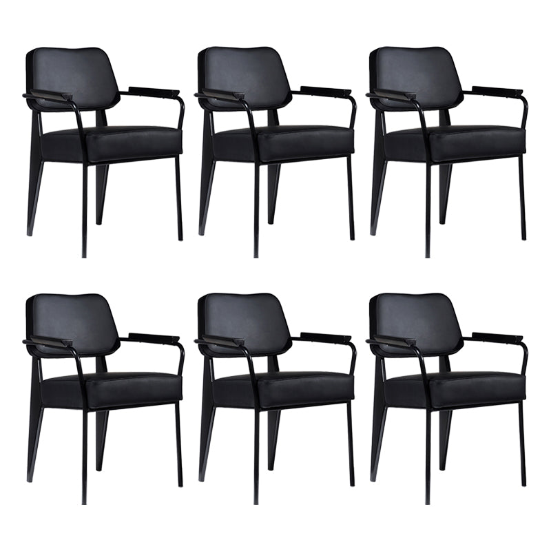 Scandinavian Home Arm Chair Open Back Upholstered Metal Dining Room Chair Black Black Set of 6 Clearhalo ' kitchen&dining_furn' 'Dining Chairs' 'Dining Tables & Seating' 'dining_chair' 'Furniture' 'furniture_dining_chair' 'Kitchen & Dining Furniture' 'kitchen' 3859184