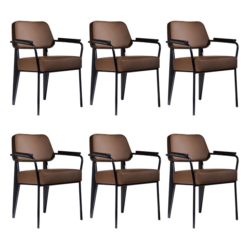 Scandinavian Home Arm Chair Open Back Upholstered Metal Dining Room Chair Coffee Black Set of 6 Clearhalo ' kitchen&dining_furn' 'Dining Chairs' 'Dining Tables & Seating' 'dining_chair' 'Furniture' 'furniture_dining_chair' 'Kitchen & Dining Furniture' 'kitchen' 3859187