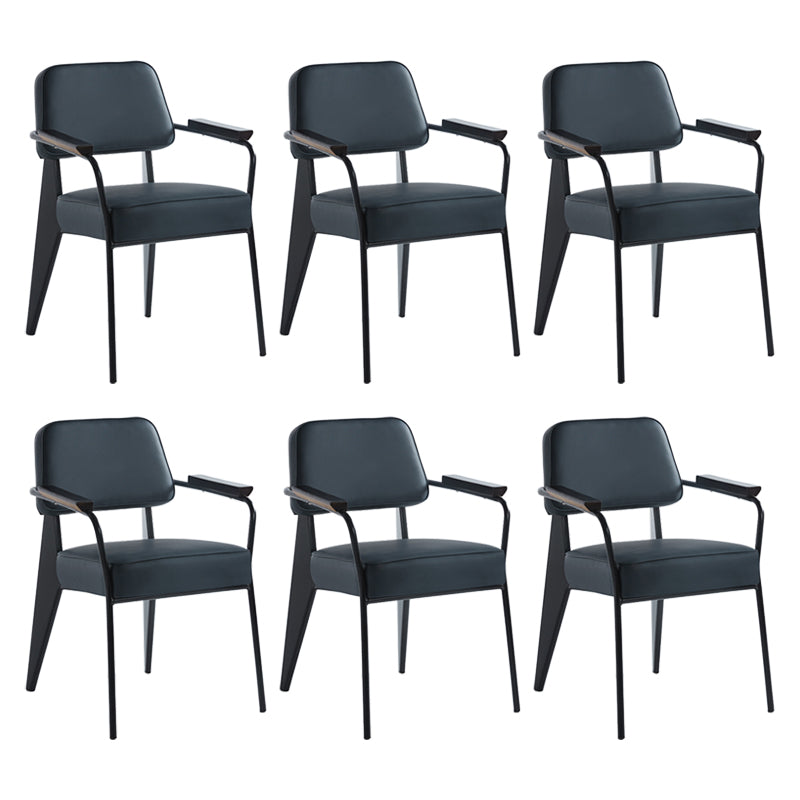 Scandinavian Home Arm Chair Open Back Upholstered Metal Dining Room Chair Blue Black Set of 6 Clearhalo ' kitchen&dining_furn' 'Dining Chairs' 'Dining Tables & Seating' 'dining_chair' 'Furniture' 'furniture_dining_chair' 'Kitchen & Dining Furniture' 'kitchen' 3859193