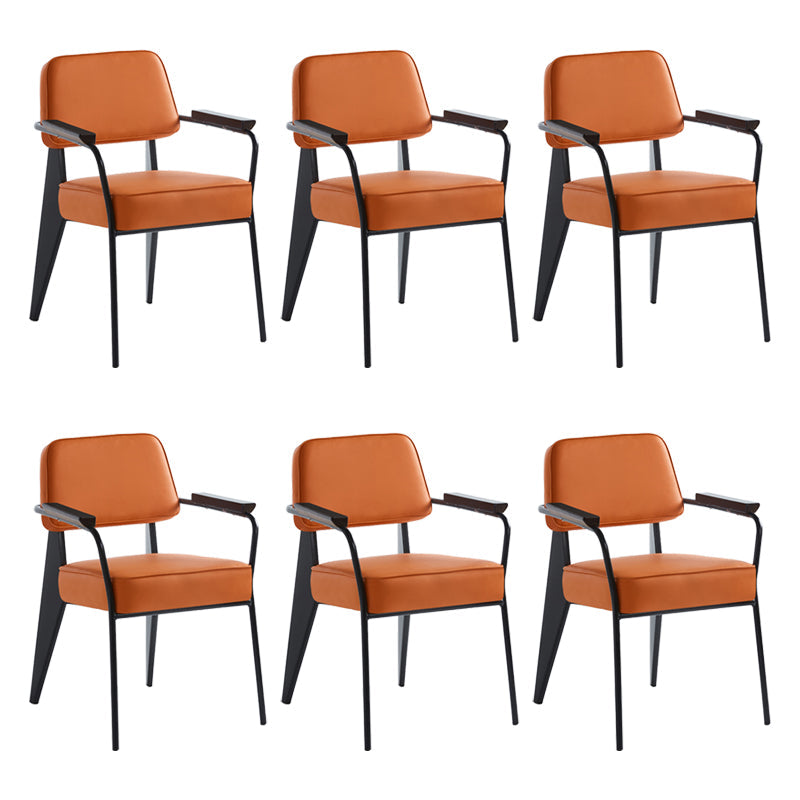 Scandinavian Home Arm Chair Open Back Upholstered Metal Dining Room Chair Orange Black Set of 6 Clearhalo ' kitchen&dining_furn' 'Dining Chairs' 'Dining Tables & Seating' 'dining_chair' 'Furniture' 'furniture_dining_chair' 'Kitchen & Dining Furniture' 'kitchen' 3859202