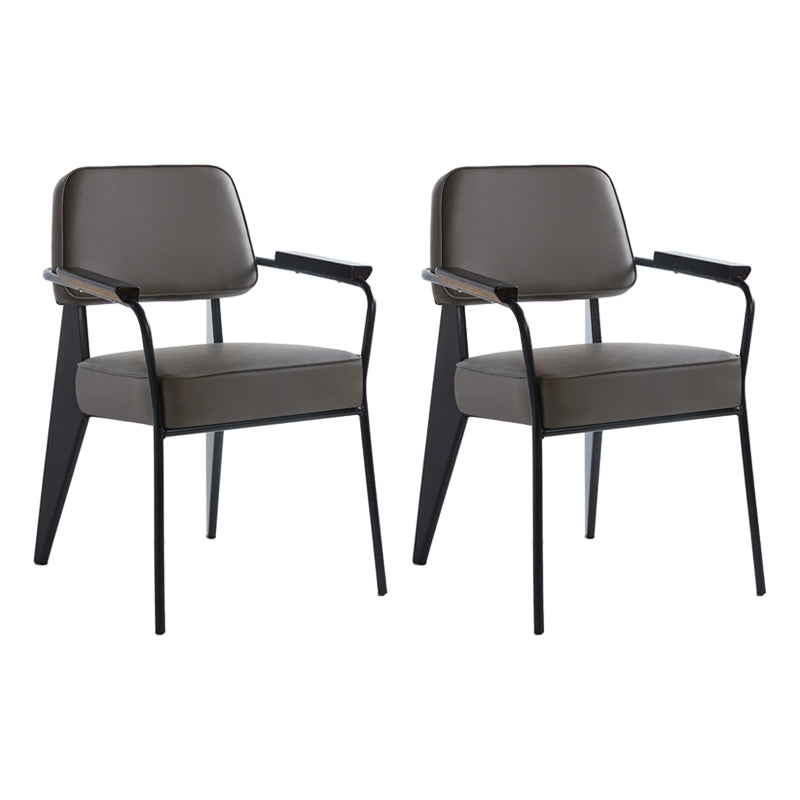 Scandinavian Home Arm Chair Open Back Metal Upholstered Dining Room Chair Grey Black Set of 2 Clearhalo ' kitchen&dining_furn' 'Dining Chairs' 'Dining Tables & Seating' 'dining_chair' 'Furniture' 'furniture_dining_chair' 'Kitchen & Dining Furniture' 'kitchen' 3859258
