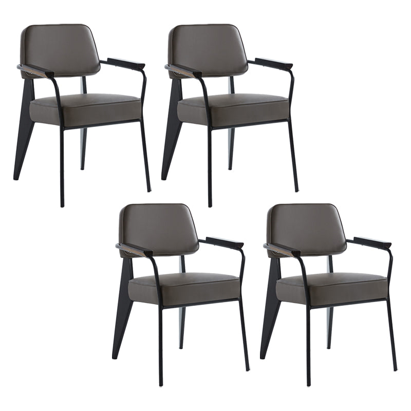Scandinavian Home Arm Chair Open Back Metal Upholstered Dining Room Chair Grey Black Set of 4 Clearhalo ' kitchen&dining_furn' 'Dining Chairs' 'Dining Tables & Seating' 'dining_chair' 'Furniture' 'furniture_dining_chair' 'Kitchen & Dining Furniture' 'kitchen' 3859260