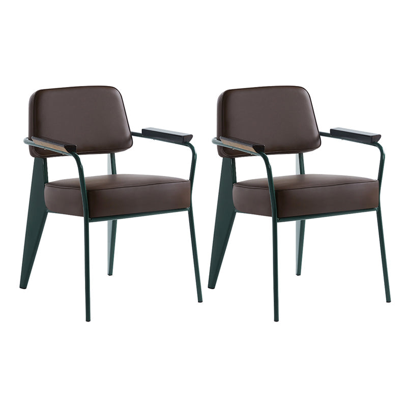 Scandinavian Home Arm Chair Open Back Metal Upholstered Dining Room Chair Brown Black Set of 2 Clearhalo ' kitchen&dining_furn' 'Dining Chairs' 'Dining Tables & Seating' 'dining_chair' 'Furniture' 'furniture_dining_chair' 'Kitchen & Dining Furniture' 'kitchen' 3859264