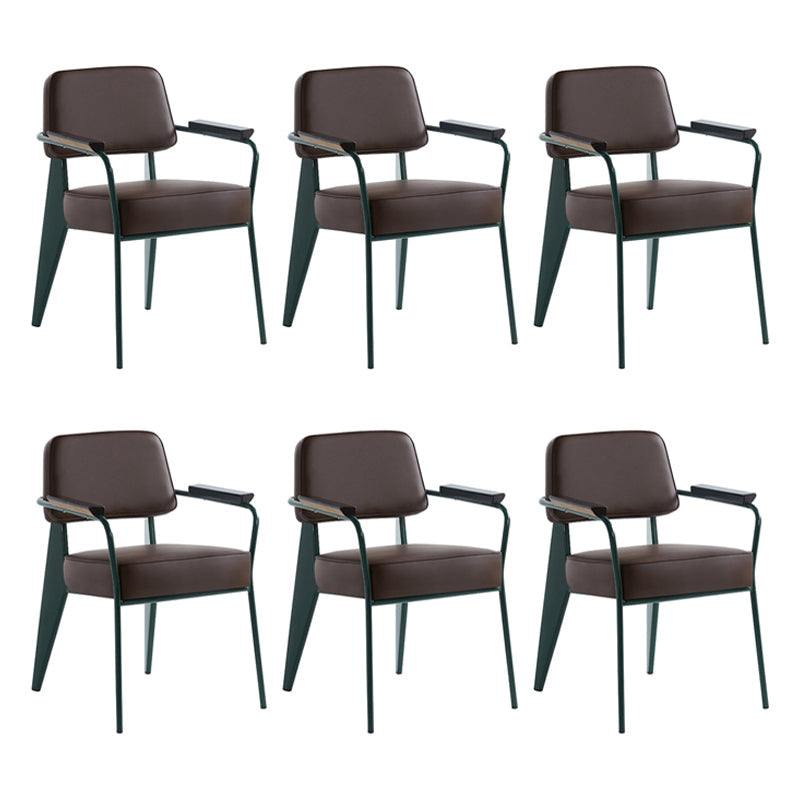 Scandinavian Home Arm Chair Open Back Metal Upholstered Dining Room Chair Brown Black Set of 6 Clearhalo ' kitchen&dining_furn' 'Dining Chairs' 'Dining Tables & Seating' 'dining_chair' 'Furniture' 'furniture_dining_chair' 'Kitchen & Dining Furniture' 'kitchen' 3859268