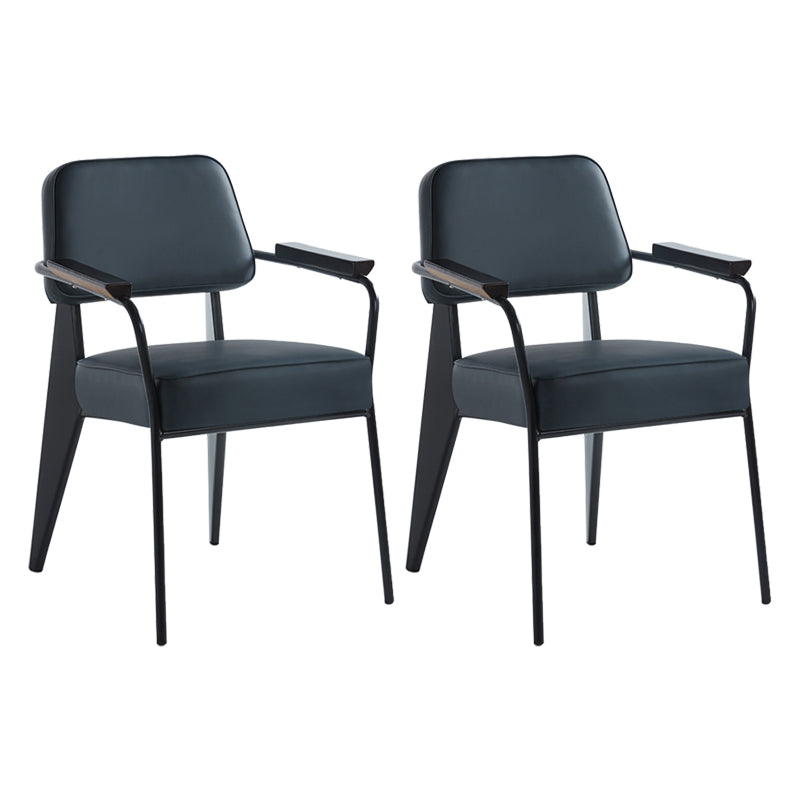 Scandinavian Home Arm Chair Open Back Metal Upholstered Dining Room Chair Blue Black Set of 2 Clearhalo ' kitchen&dining_furn' 'Dining Chairs' 'Dining Tables & Seating' 'dining_chair' 'Furniture' 'furniture_dining_chair' 'Kitchen & Dining Furniture' 'kitchen' 3859270
