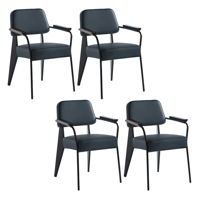 Scandinavian Home Arm Chair Open Back Metal Upholstered Dining Room Chair Blue Black Set of 4 Clearhalo ' kitchen&dining_furn' 'Dining Chairs' 'Dining Tables & Seating' 'dining_chair' 'Furniture' 'furniture_dining_chair' 'Kitchen & Dining Furniture' 'kitchen' 3859271