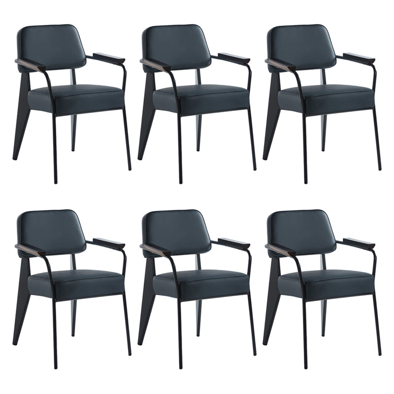 Scandinavian Home Arm Chair Open Back Metal Upholstered Dining Room Chair Blue Black Set of 6 Clearhalo ' kitchen&dining_furn' 'Dining Chairs' 'Dining Tables & Seating' 'dining_chair' 'Furniture' 'furniture_dining_chair' 'Kitchen & Dining Furniture' 'kitchen' 3859273