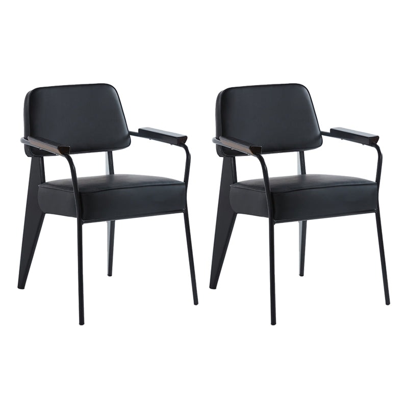 Scandinavian Home Arm Chair Open Back Metal Upholstered Dining Room Chair Black Black Set of 2 Clearhalo ' kitchen&dining_furn' 'Dining Chairs' 'Dining Tables & Seating' 'dining_chair' 'Furniture' 'furniture_dining_chair' 'Kitchen & Dining Furniture' 'kitchen' 3859274