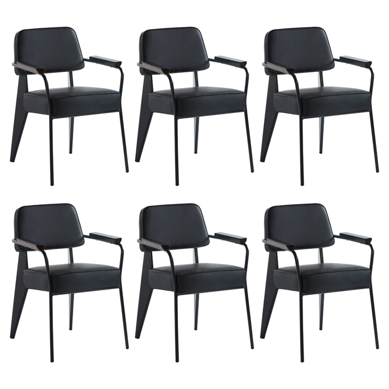 Scandinavian Home Arm Chair Open Back Metal Upholstered Dining Room Chair Black Black Set of 6 Clearhalo ' kitchen&dining_furn' 'Dining Chairs' 'Dining Tables & Seating' 'dining_chair' 'Furniture' 'furniture_dining_chair' 'Kitchen & Dining Furniture' 'kitchen' 3859276