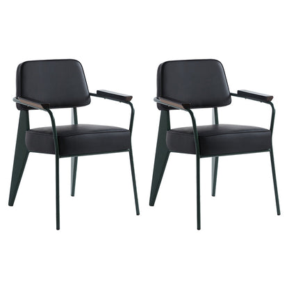 Scandinavian Home Arm Chair Open Back Metal Upholstered Dining Room Chair Black Green Set of 2 Clearhalo ' kitchen&dining_furn' 'Dining Chairs' 'Dining Tables & Seating' 'dining_chair' 'Furniture' 'furniture_dining_chair' 'Kitchen & Dining Furniture' 'kitchen' 3859277
