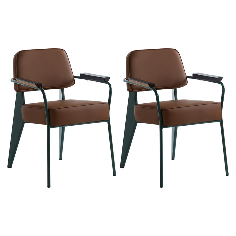 Scandinavian Home Arm Chair Open Back Metal Upholstered Dining Room Chair Coffee Green Set of 2 Clearhalo ' kitchen&dining_furn' 'Dining Chairs' 'Dining Tables & Seating' 'dining_chair' 'Furniture' 'furniture_dining_chair' 'Kitchen & Dining Furniture' 'kitchen' 3859304
