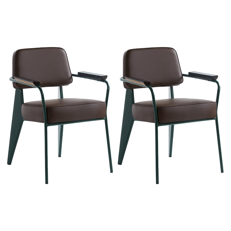 Scandinavian Home Arm Chair Open Back Metal Upholstered Dining Room Chair Brown Green Set of 2 Clearhalo ' kitchen&dining_furn' 'Dining Chairs' 'Dining Tables & Seating' 'dining_chair' 'Furniture' 'furniture_dining_chair' 'Kitchen & Dining Furniture' 'kitchen' 3859307