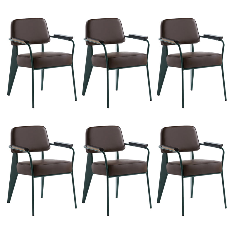 Scandinavian Home Arm Chair Open Back Metal Upholstered Dining Room Chair Brown Green Set of 6 Clearhalo ' kitchen&dining_furn' 'Dining Chairs' 'Dining Tables & Seating' 'dining_chair' 'Furniture' 'furniture_dining_chair' 'Kitchen & Dining Furniture' 'kitchen' 3859309