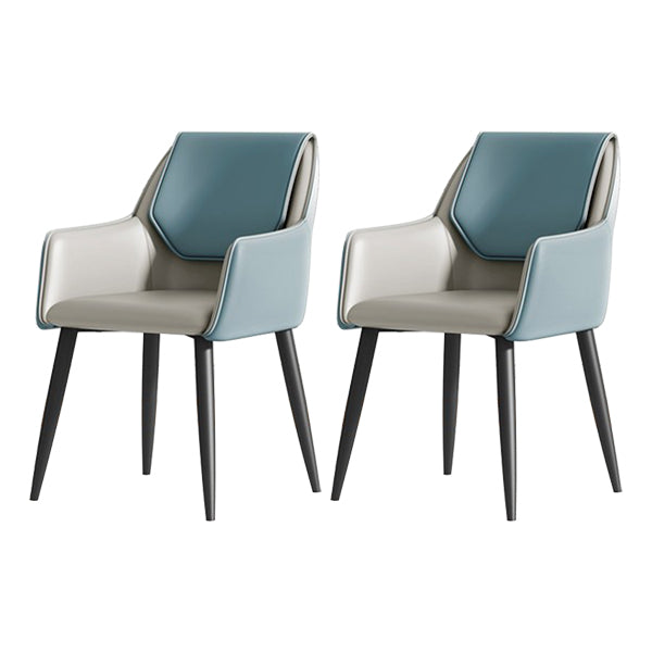 Contemporary Metal Dining Room Armchairs Leather Upholstered Side Chairs for Home Use Light Blue 2 Piece Set Clearhalo ' kitchen&dining_furn' 'Dining Chairs' 'Dining Tables & Seating' 'dining_chair' 'furn' 'furn_dining_chair' 'Furniture' 'furniture_dining_chair' 'Kitchen & Dining Furniture' 'kitchen' 3859452