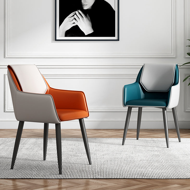 Contemporary Metal Dining Room Armchairs Leather Upholstered Side Chairs for Home Use Clearhalo ' kitchen&dining_furn' 'Dining Chairs' 'Dining Tables & Seating' 'dining_chair' 'furn' 'furn_dining_chair' 'Furniture' 'furniture_dining_chair' 'Kitchen & Dining Furniture' 'kitchen' 3859453