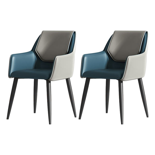 Contemporary Metal Dining Room Armchairs Leather Upholstered Side Chairs for Home Use Dark Blue 2 Piece Set Clearhalo ' kitchen&dining_furn' 'Dining Chairs' 'Dining Tables & Seating' 'dining_chair' 'furn' 'furn_dining_chair' 'Furniture' 'furniture_dining_chair' 'Kitchen & Dining Furniture' 'kitchen' 3859457