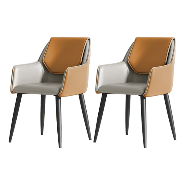 Contemporary Metal Dining Room Armchairs Leather Upholstered Side Chairs for Home Use Yellow 2 Piece Set Clearhalo ' kitchen&dining_furn' 'Dining Chairs' 'Dining Tables & Seating' 'dining_chair' 'furn' 'furn_dining_chair' 'Furniture' 'furniture_dining_chair' 'Kitchen & Dining Furniture' 'kitchen' 3859464