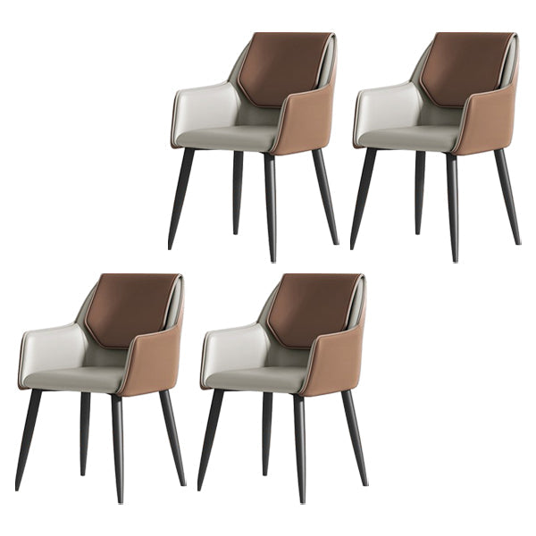 Contemporary Metal Dining Room Armchairs Leather Upholstered Side Chairs for Home Use Brown 4 Piece Set Clearhalo ' kitchen&dining_furn' 'Dining Chairs' 'Dining Tables & Seating' 'dining_chair' 'furn' 'furn_dining_chair' 'Furniture' 'furniture_dining_chair' 'Kitchen & Dining Furniture' 'kitchen' 3859472