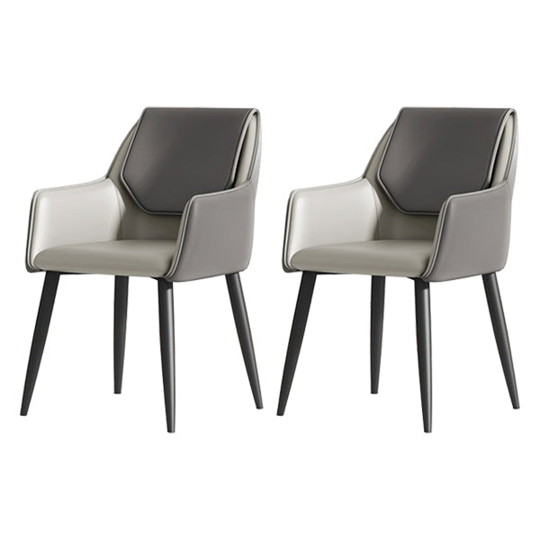 Contemporary Metal Dining Room Armchairs Leather Upholstered Side Chairs for Home Use Dark Gray 2 Piece Set Clearhalo ' kitchen&dining_furn' 'Dining Chairs' 'Dining Tables & Seating' 'dining_chair' 'furn' 'furn_dining_chair' 'Furniture' 'furniture_dining_chair' 'Kitchen & Dining Furniture' 'kitchen' 3859474