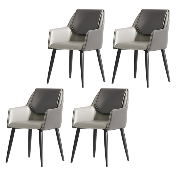 Contemporary Metal Dining Room Armchairs Leather Upholstered Side Chairs for Home Use Dark Gray 4 Piece Set Clearhalo ' kitchen&dining_furn' 'Dining Chairs' 'Dining Tables & Seating' 'dining_chair' 'furn' 'furn_dining_chair' 'Furniture' 'furniture_dining_chair' 'Kitchen & Dining Furniture' 'kitchen' 3859475