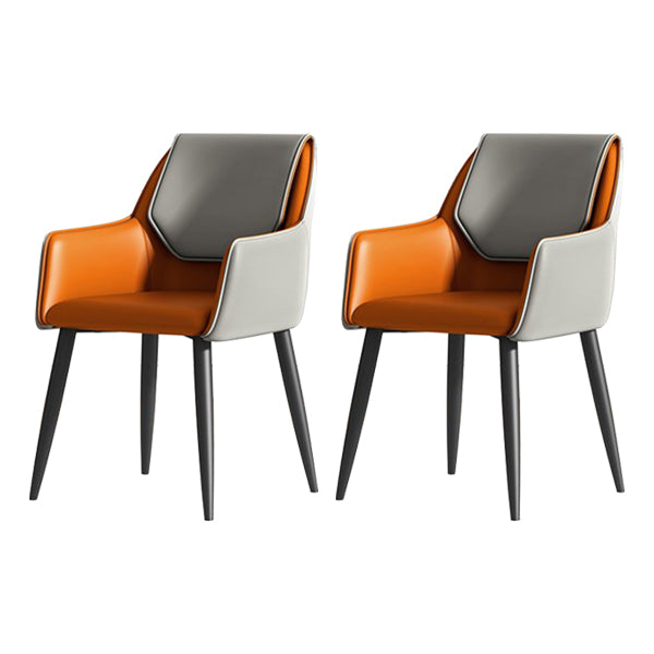 Contemporary Metal Dining Room Armchairs Leather Upholstered Side Chairs for Home Use Orange 2 Piece Set Clearhalo ' kitchen&dining_furn' 'Dining Chairs' 'Dining Tables & Seating' 'dining_chair' 'furn' 'furn_dining_chair' 'Furniture' 'furniture_dining_chair' 'Kitchen & Dining Furniture' 'kitchen' 3859477
