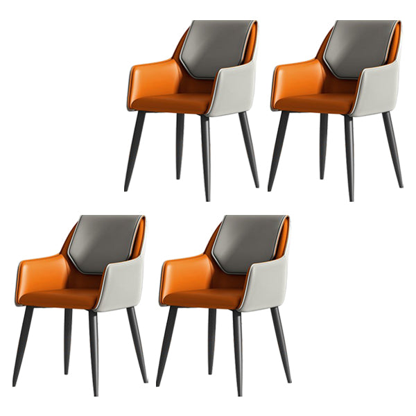 Contemporary Metal Dining Room Armchairs Leather Upholstered Side Chairs for Home Use Orange 4 Piece Set Clearhalo ' kitchen&dining_furn' 'Dining Chairs' 'Dining Tables & Seating' 'dining_chair' 'furn' 'furn_dining_chair' 'Furniture' 'furniture_dining_chair' 'Kitchen & Dining Furniture' 'kitchen' 3859478