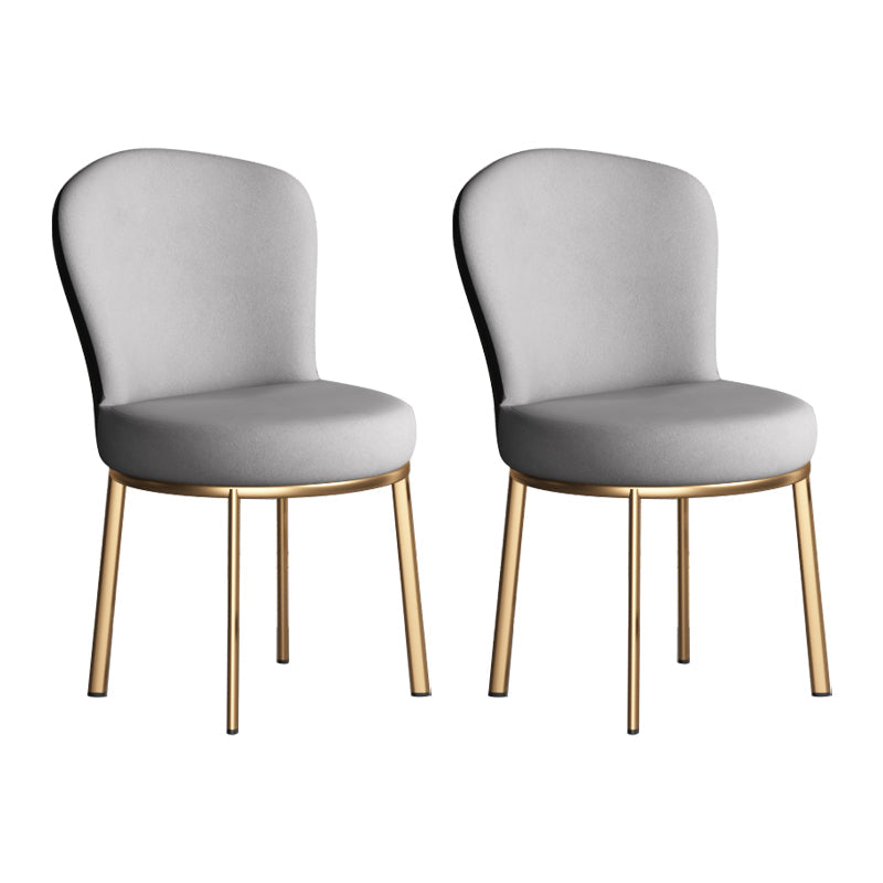 Contemporary Style Upholstered Side Chairs Solid Back Armless Chair for Home Use Grey 2 Piece Set Brass Gold Clearhalo ' kitchen&dining_furn' 'Dining Chairs' 'Dining Tables & Seating' 'dining_chair' 'furn' 'furn_dining_chair' 'Furniture' 'furniture_dining_chair' 'Kitchen & Dining Furniture' 'kitchen' 3859602