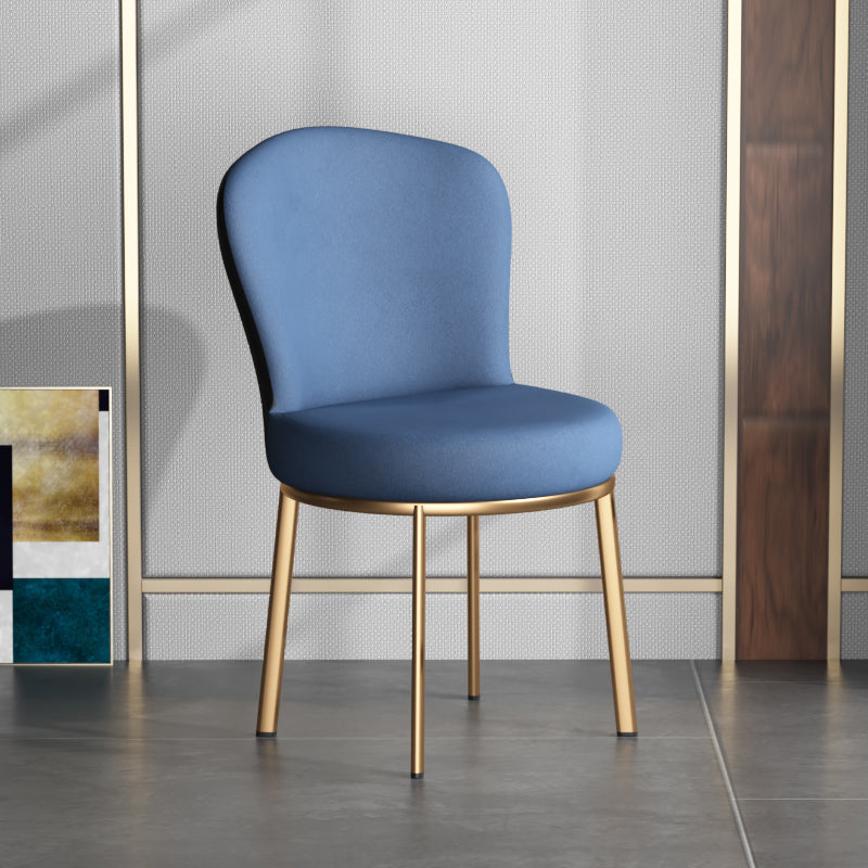 Contemporary Style Upholstered Side Chairs Solid Back Armless Chair for Home Use Blue 1 Piece Brass Gold Clearhalo ' kitchen&dining_furn' 'Dining Chairs' 'Dining Tables & Seating' 'dining_chair' 'furn' 'furn_dining_chair' 'Furniture' 'furniture_dining_chair' 'Kitchen & Dining Furniture' 'kitchen' 3859607