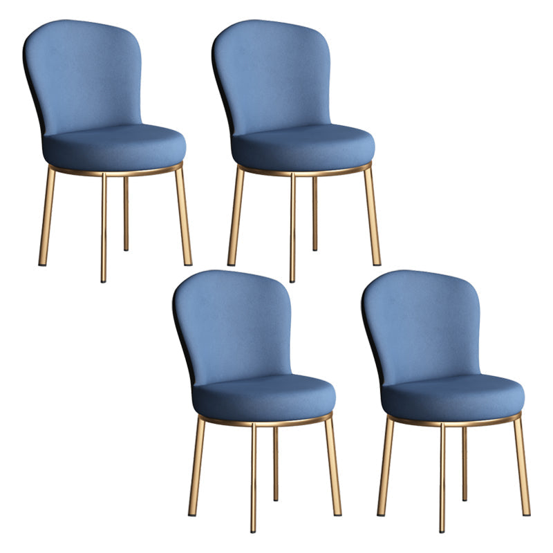 Contemporary Style Upholstered Side Chairs Solid Back Armless Chair for Home Use Blue 4 Piece Set Brass Gold Clearhalo ' kitchen&dining_furn' 'Dining Chairs' 'Dining Tables & Seating' 'dining_chair' 'furn' 'furn_dining_chair' 'Furniture' 'furniture_dining_chair' 'Kitchen & Dining Furniture' 'kitchen' 3859609