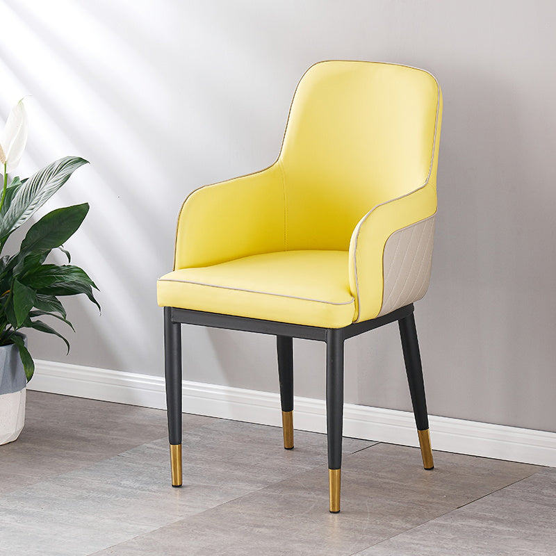 Contemporary Style Dining Side Chair Kitchen Arm Chair with Metal Legs Yellow 1 Piece Brass Gold Clearhalo ' kitchen&dining_furn' 'Dining Chairs' 'Dining Tables & Seating' 'dining_chair' 'furn' 'furn_dining_chair' 'Furniture' 'furniture_dining_chair' 'Kitchen & Dining Furniture' 'kitchen' 3859741