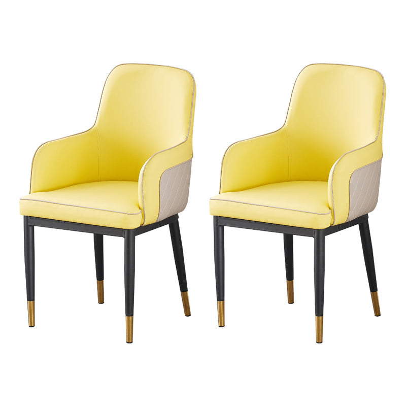 Contemporary Style Dining Side Chair Kitchen Arm Chair with Metal Legs Yellow 2 Piece Set Brass Gold Clearhalo ' kitchen&dining_furn' 'Dining Chairs' 'Dining Tables & Seating' 'dining_chair' 'furn' 'furn_dining_chair' 'Furniture' 'furniture_dining_chair' 'Kitchen & Dining Furniture' 'kitchen' 3859743