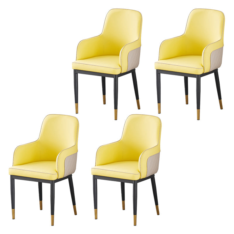 Contemporary Style Dining Side Chair Kitchen Arm Chair with Metal Legs Yellow 4 Piece Set Brass Gold Clearhalo ' kitchen&dining_furn' 'Dining Chairs' 'Dining Tables & Seating' 'dining_chair' 'furn' 'furn_dining_chair' 'Furniture' 'furniture_dining_chair' 'Kitchen & Dining Furniture' 'kitchen' 3859745