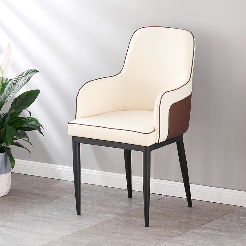 Contemporary Style Dining Side Chair Kitchen Arm Chair with Metal Legs Off-White 1 Piece Black Clearhalo ' kitchen&dining_furn' 'Dining Chairs' 'Dining Tables & Seating' 'dining_chair' 'furn' 'furn_dining_chair' 'Furniture' 'furniture_dining_chair' 'Kitchen & Dining Furniture' 'kitchen' 3859747