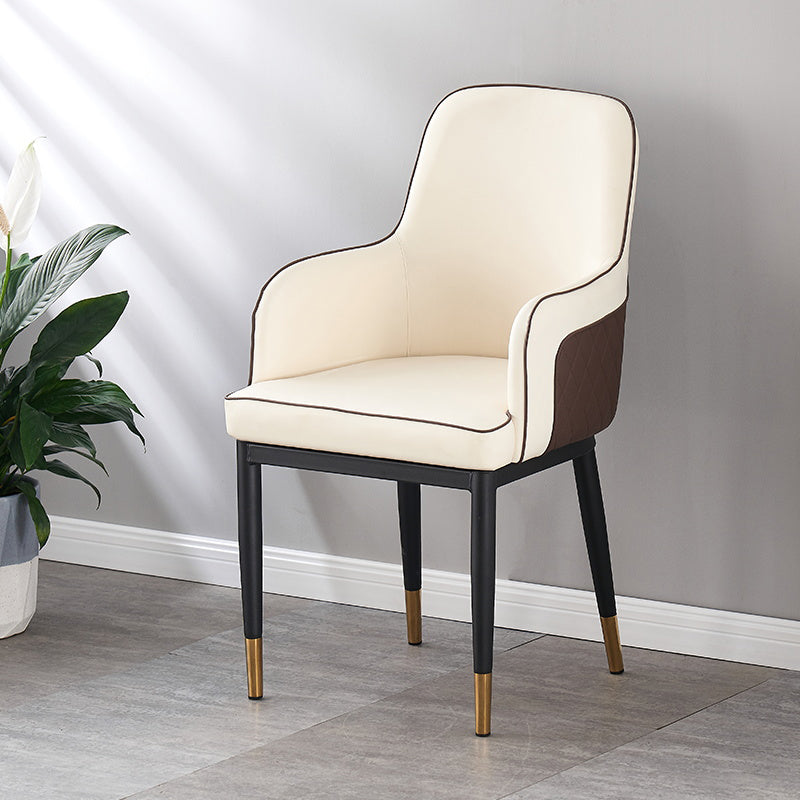 Contemporary Style Dining Side Chair Kitchen Arm Chair with Metal Legs Off-White 1 Piece Brass Gold Clearhalo ' kitchen&dining_furn' 'Dining Chairs' 'Dining Tables & Seating' 'dining_chair' 'furn' 'furn_dining_chair' 'Furniture' 'furniture_dining_chair' 'Kitchen & Dining Furniture' 'kitchen' 3859759