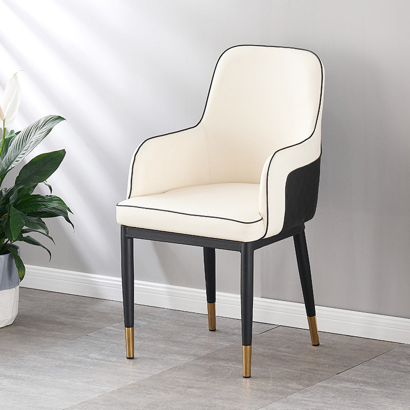 Contemporary Style Dining Side Chair Kitchen Arm Chair with Metal Legs White 1 Piece Brass Gold Clearhalo ' kitchen&dining_furn' 'Dining Chairs' 'Dining Tables & Seating' 'dining_chair' 'furn' 'furn_dining_chair' 'Furniture' 'furniture_dining_chair' 'Kitchen & Dining Furniture' 'kitchen' 3859771