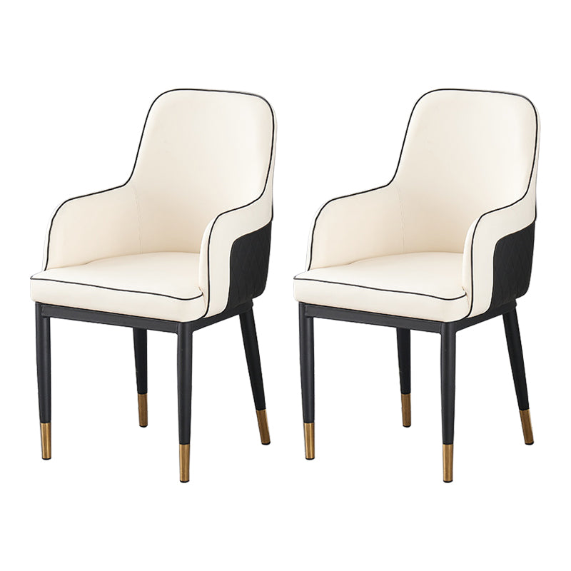 Contemporary Style Dining Side Chair Kitchen Arm Chair with Metal Legs White 2 Piece Set Brass Gold Clearhalo ' kitchen&dining_furn' 'Dining Chairs' 'Dining Tables & Seating' 'dining_chair' 'furn' 'furn_dining_chair' 'Furniture' 'furniture_dining_chair' 'Kitchen & Dining Furniture' 'kitchen' 3859772
