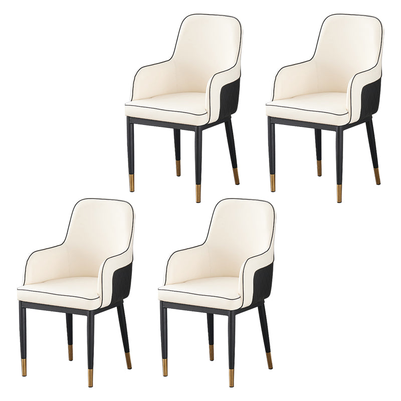 Contemporary Style Dining Side Chair Kitchen Arm Chair with Metal Legs White 4 Piece Set Brass Gold Clearhalo ' kitchen&dining_furn' 'Dining Chairs' 'Dining Tables & Seating' 'dining_chair' 'furn' 'furn_dining_chair' 'Furniture' 'furniture_dining_chair' 'Kitchen & Dining Furniture' 'kitchen' 3859773